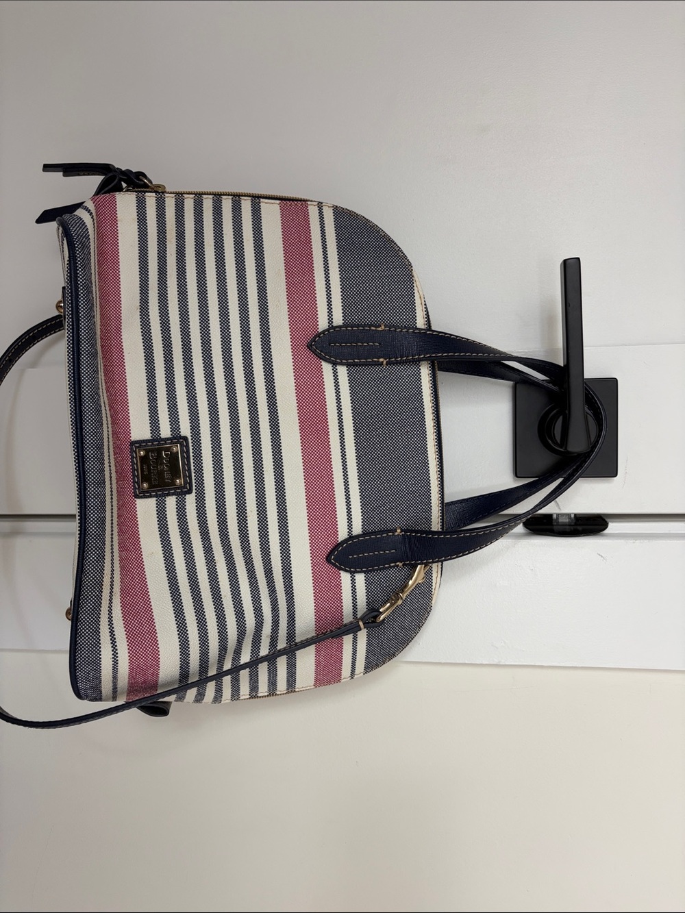 Dooney & Bourke Navy, White & Red Striped Shoulder Tote
